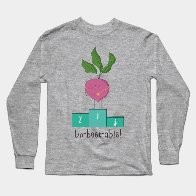 Un-beet-able, Funny Beetroot Vegetable Long Sleeve T-Shirt by Dreamy Panda Designs
